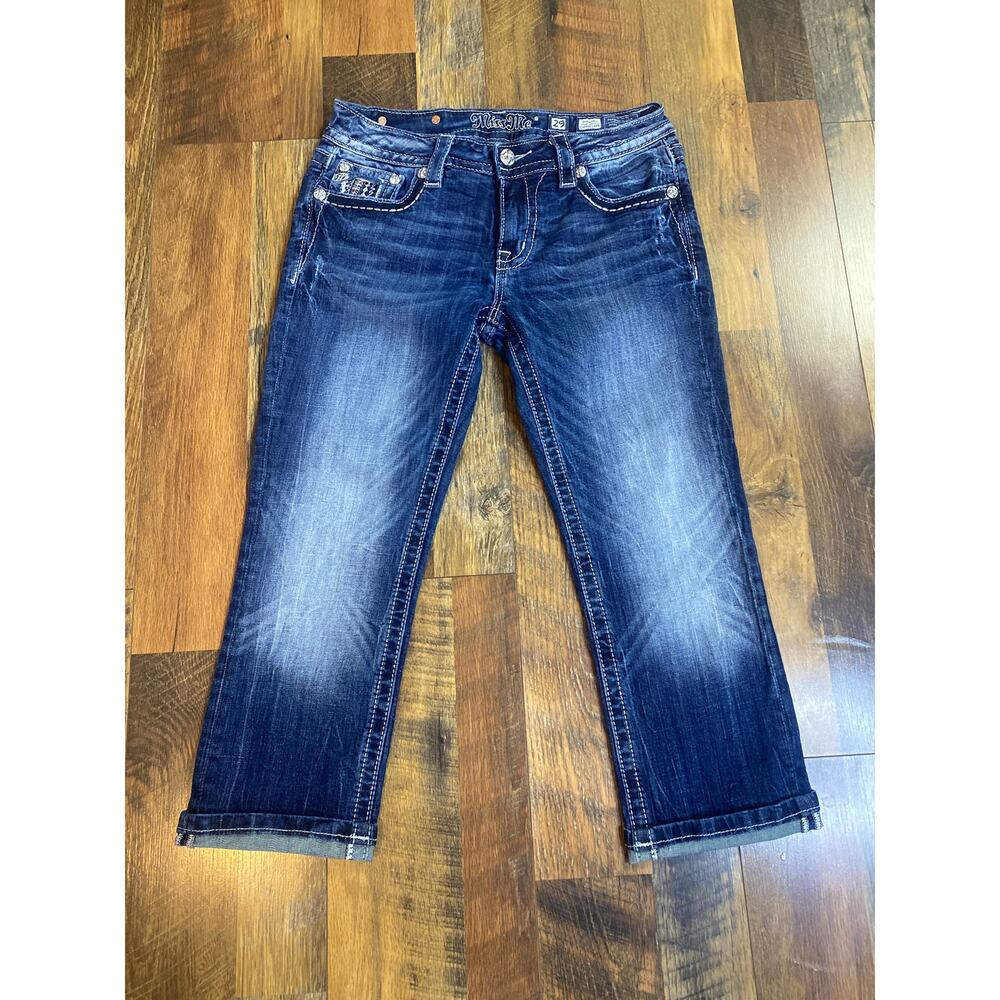 Miss Me Signature Cuffed Capri Jeans Sz 29 Flap Pocket Bling Embellished